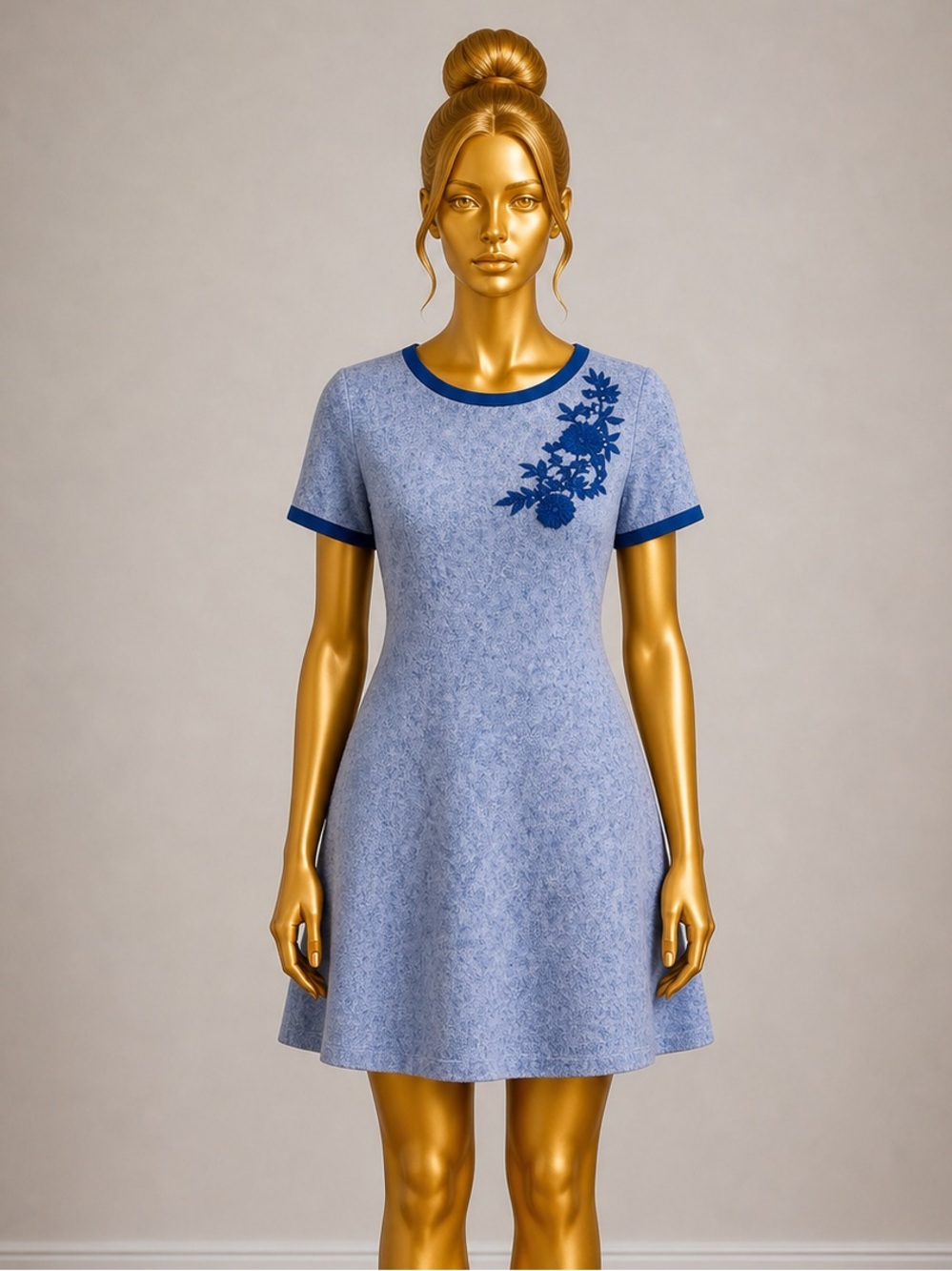 Apple and Eve Blue Embroidered Mini Dress Floral Casual Chic - Size S